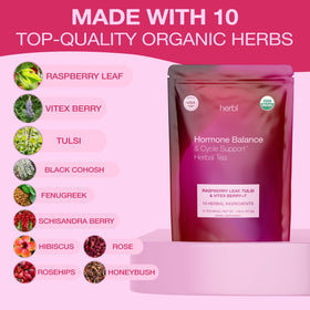 Herbl Raspberry Leaf Tea steeping in cup, caffeine-free daily comfort for natural balance.