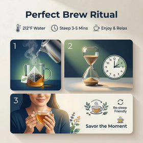 Herblight Bedtime Tea cup with steeped blend signaling a comforting bed-time ritual.