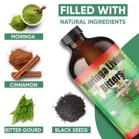Pouring HERBOGANIC Moringa Living Bitter into a glass supports a mindful routine.