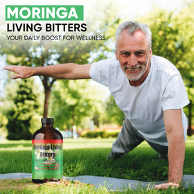 HERBOGANIC Moringa Living Bitter bottle with spoon ready for daily use.