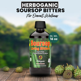 HERBOGANIC Soursop Bitters being poured into a glass for a refreshing drink
