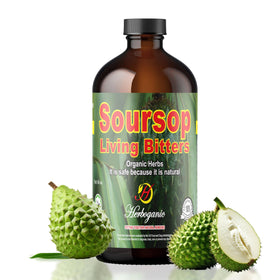 HERBOGANIC Soursop Bitters Bottle on display highlighting organic ingredients for everyday wellness
