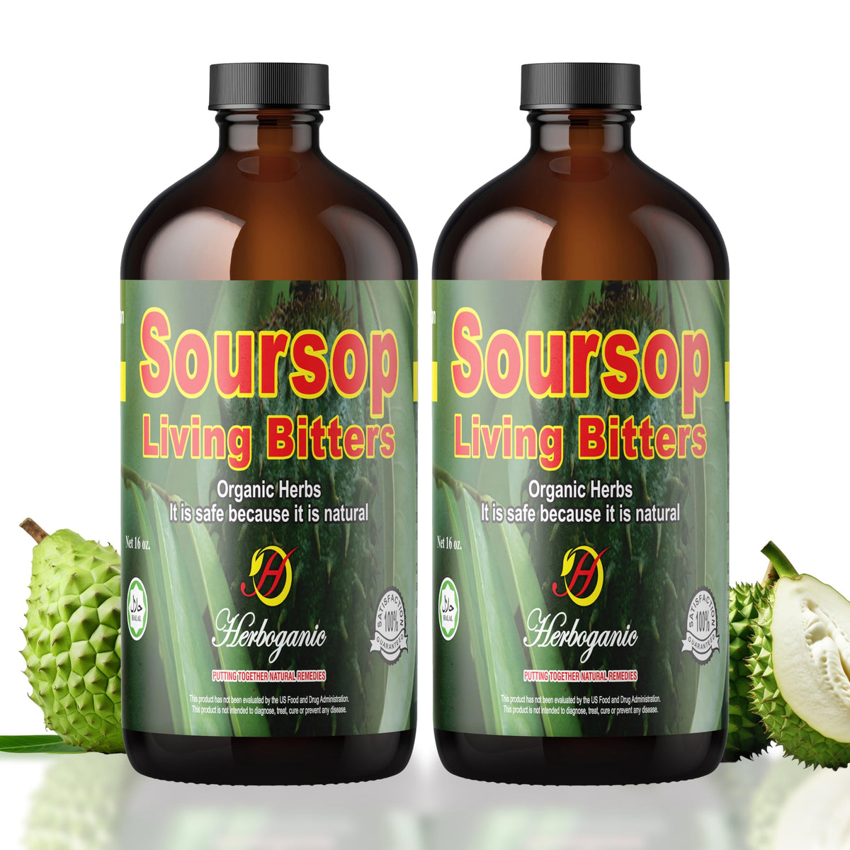 Herboganic Soursop Living Bitters bottle front view for daily vitality