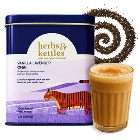 Herbs & Kettles Vanilla Lavender loose leaf tea ready for infusion with a calming aroma.
