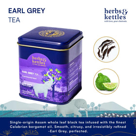 Herbs & Kettles Earl Grey tea cup steaming showing a fragrant citrus aroma