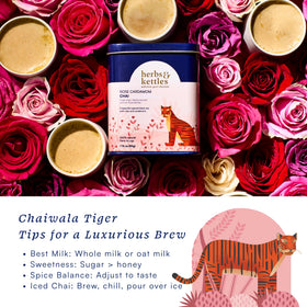 Herbs & Kettles Rose Cardamom Chai premium packaging ready for gifting.