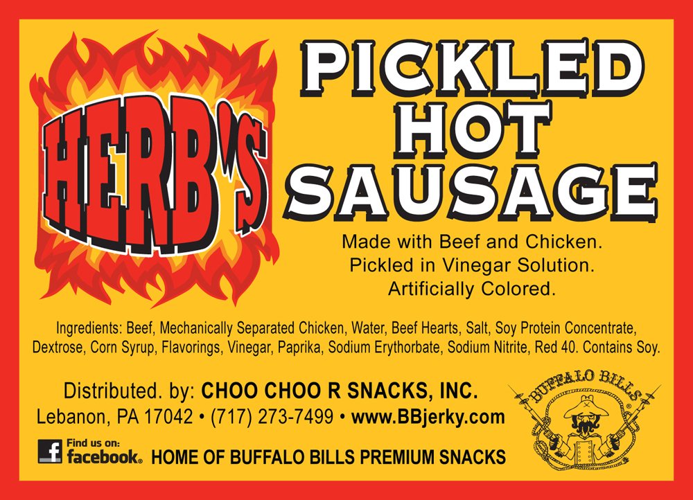 Herb’s Pickled Hot Sausages are 4.5 inches long for a satisfying bite