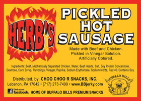 Herb’s Pickled Hot Sausages are 4.5 inches long for a satisfying bite