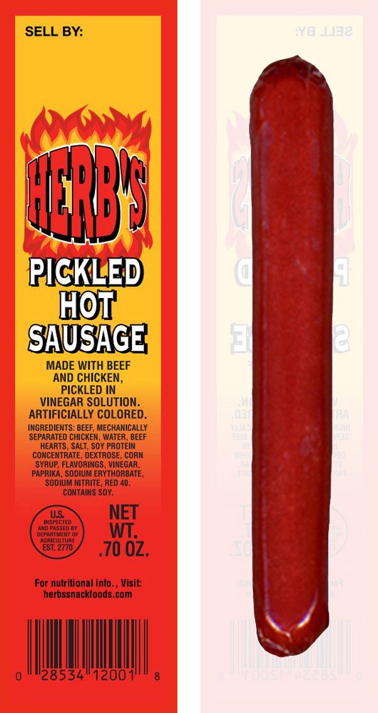 Herb’s Pickled Hot Sausages, individually wrapped for easy portioning and on-the-go meals