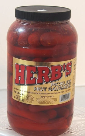 Herbs Red Hot Pickled Sausage jar, ready-to-eat snack for sharing