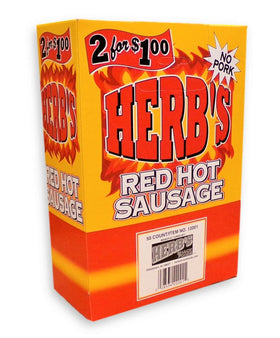 Close-up of Herbs Red Hot Sausage 50ct showing smoky aroma and convenient value.
