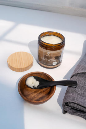 Herd Tallow bottle shown for high-heat cooking delivering crispy results