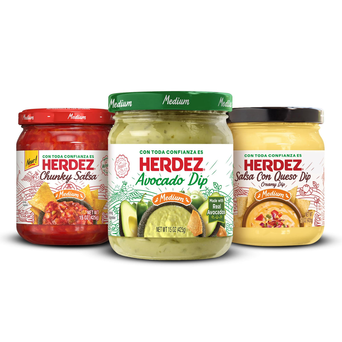 HERDEZ Avocado Dip Medium jar creamy texture for veggie platters.