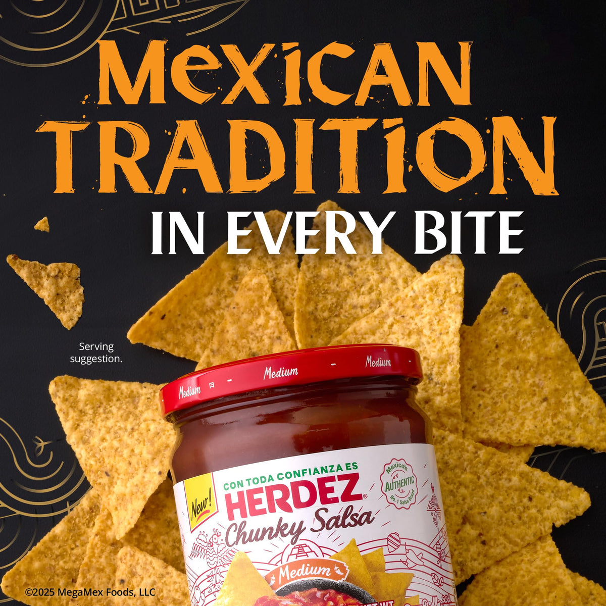 Chips and dips served with HERDEZ for snack-time gatherings.