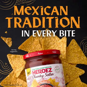Chips and dips served with HERDEZ for snack-time gatherings.