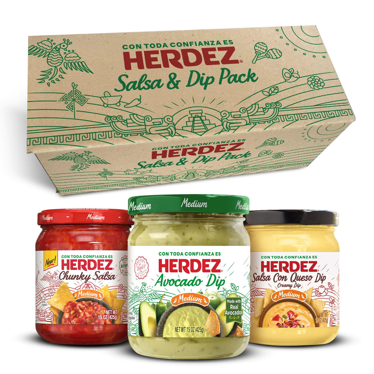 HERDEZ Chunky Salsa Medium jar ideal for chips and tacos.
