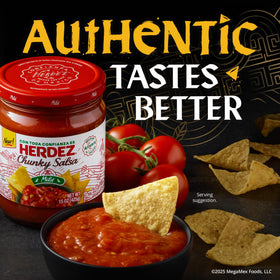 HERDEZ Chunky Salsa peppers closeup showcases fresh ingredients.