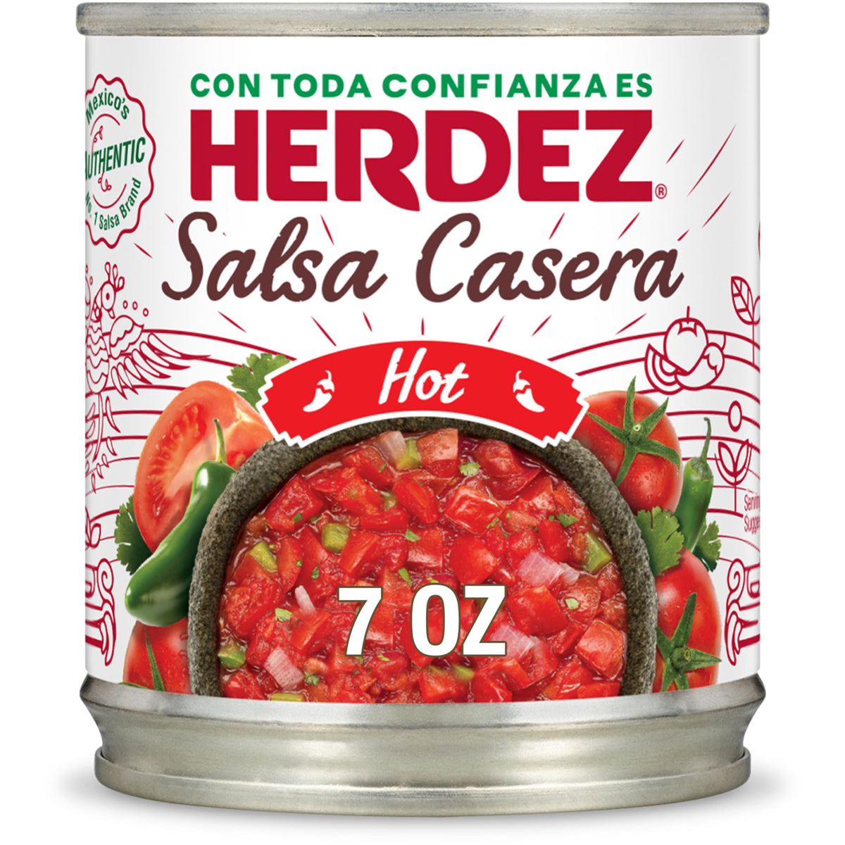 Herdez Salsa Casera Hot chip-dip offers smooth heat for party snacking.