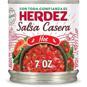 Herdez Salsa Casera Hot chip-dip offers smooth heat for party snacking.