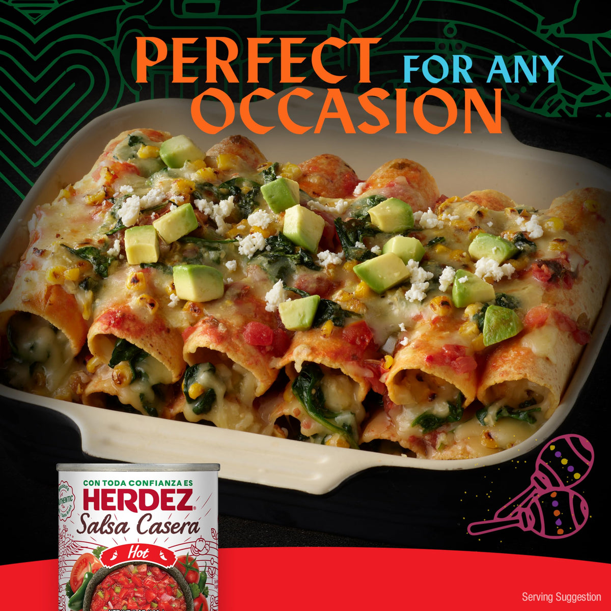 Herdez Salsa Casera Hot ingredients-dice highlights fresh cilantro and tomato.