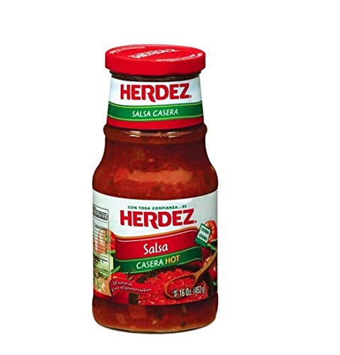 Herdez Salsa Casera Hot jar front view, bold flavor ideal for dipping and toppings.