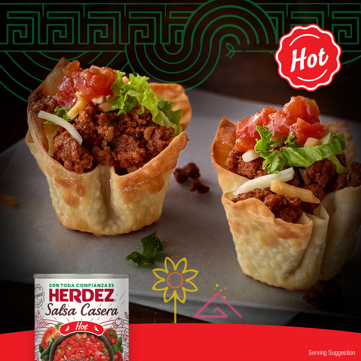 Herdez Salsa Casera Hot taco-fill brings vibrant color to tacos.
