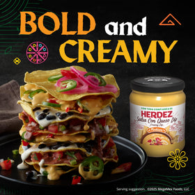 HERDEZ Salsa Con Queso dip closeup with melted cheese.