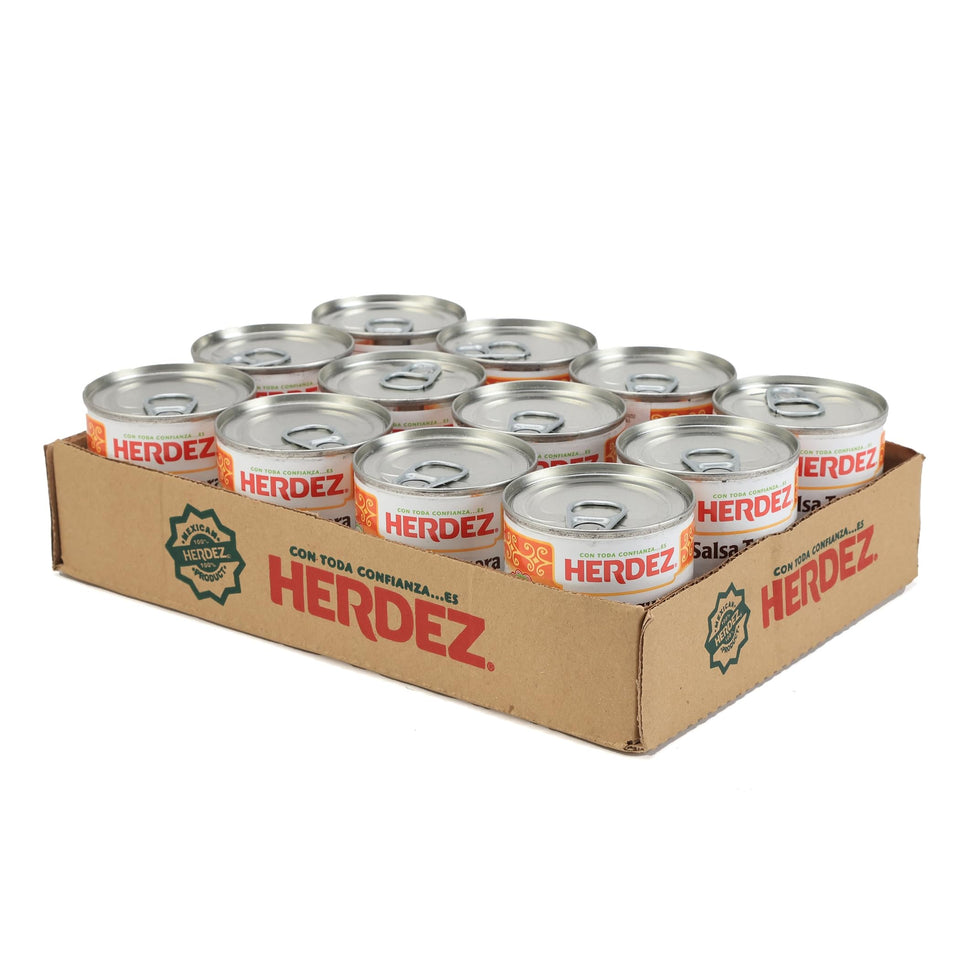 Herdez Taquera Salsa Medium 7oz can closeup for bold taco flavor.
