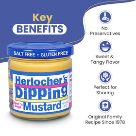 Herlocher's Dipping Mustard with pretzels demonstrates ideal snack pairing.