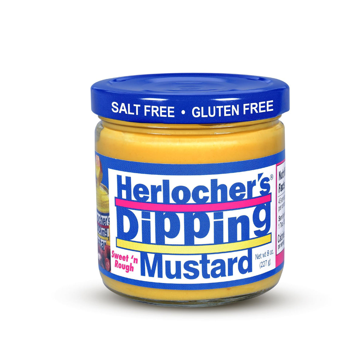 Herlocher's Dipping Mustard jar showcases sweet and tangy flavor perfect for snacks.