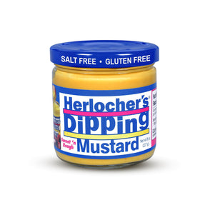 Herlocher's Dipping Mustard jar showcases sweet and tangy flavor perfect for snacks.