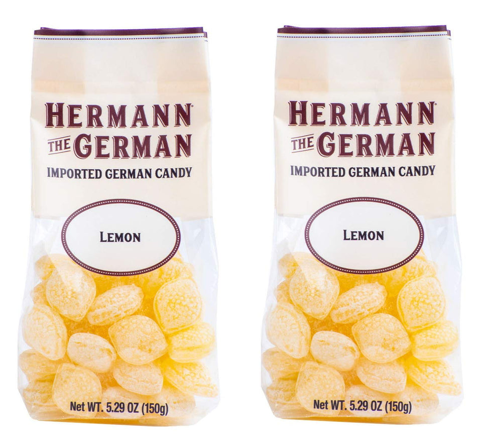 Hermann the German lemon hard candy pack, gluten-free and fat-free, ideal stocking stuffer.