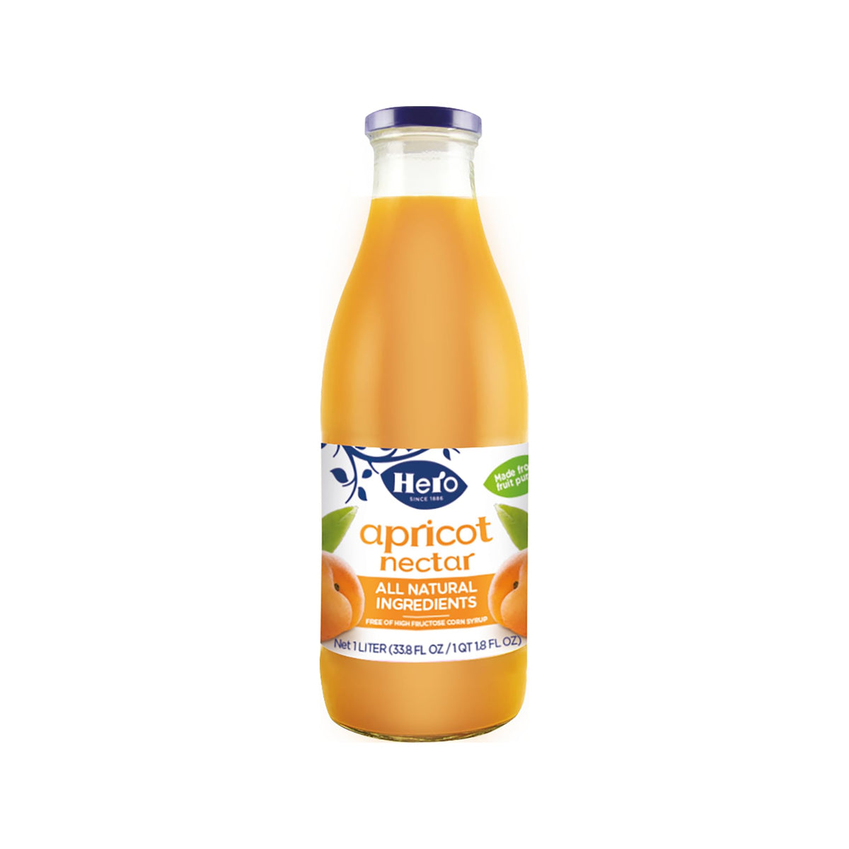 Hero Juice Nectar Apricot bottle with sunny color ready for refreshment