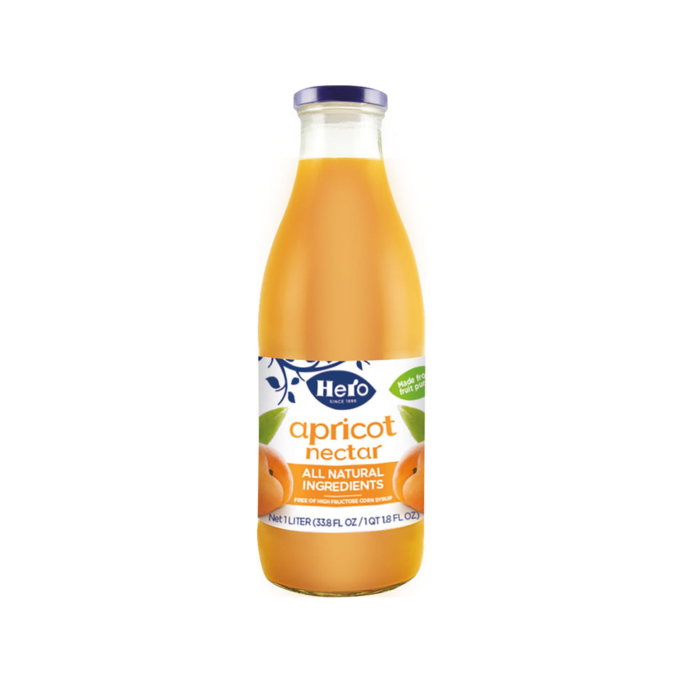 Hero Juice Nectar Apricot bottle with sunny color ready for refreshment