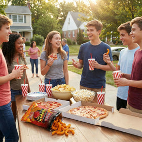 Family-friendly Herr's Carolina Reaper Cheese Curls on a table for game night