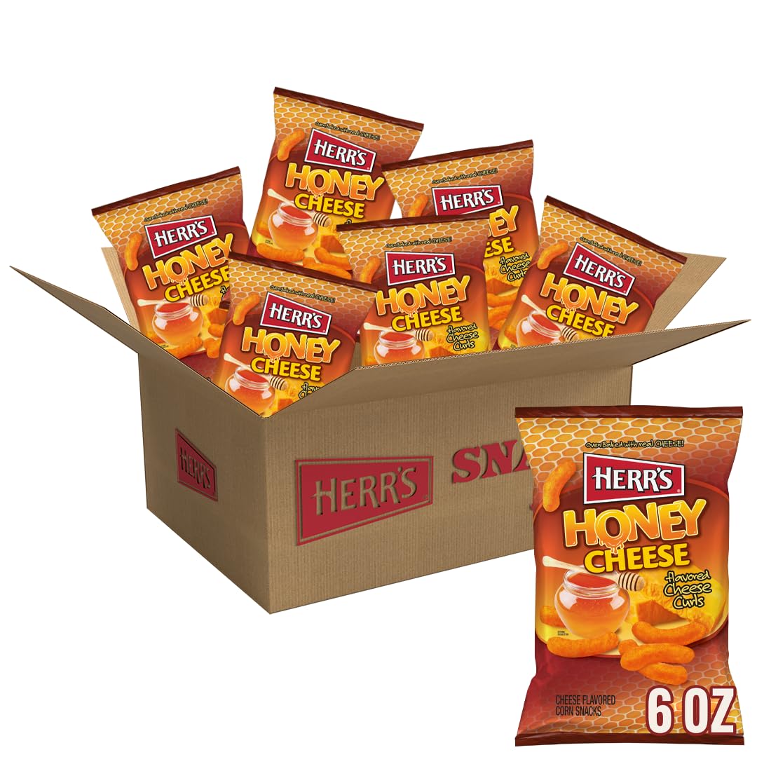 Herr’s Honey Cheese Curls bag full of crispy gluten-free snacks for sharing