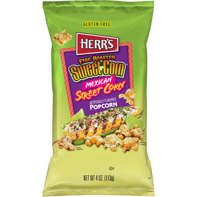 Herr's popcorn bag closeup shows kernels and seasoning.