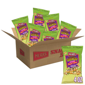 Herr's Fire Roasted Sweet Corn Popcorn six-pack for family snacking.
