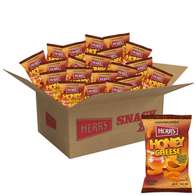 Herr's Honey Cheese Flavored Curls closeup reveals a crisp texture for quick snacking.