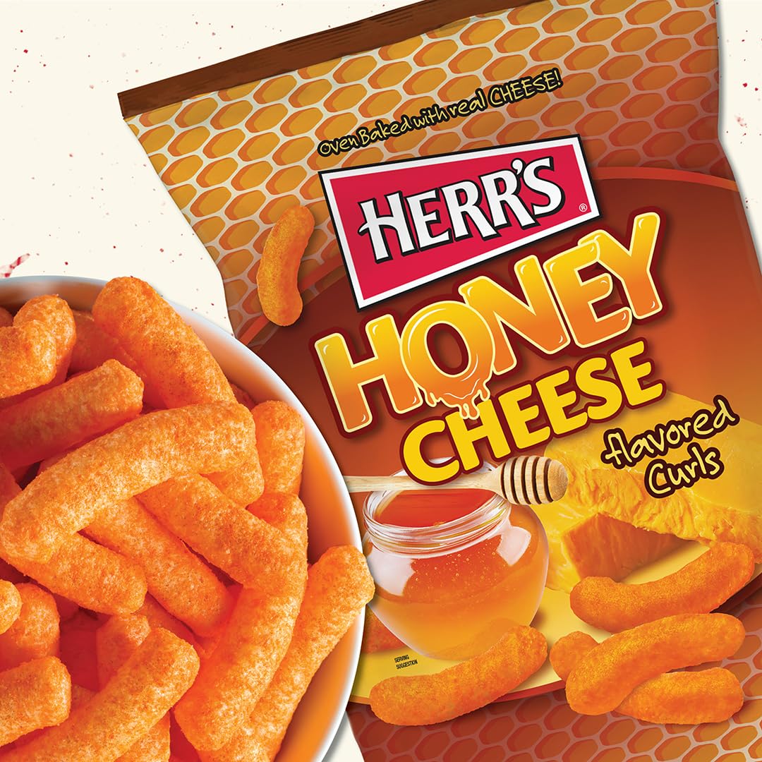 Herr's Honey Cheese Flavored Curls ingredients highlight gluten-free grains for mindful crunch.