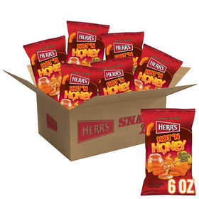 Herr's Hot & Honey Cheese Curls bag ready for on-the-go snacking