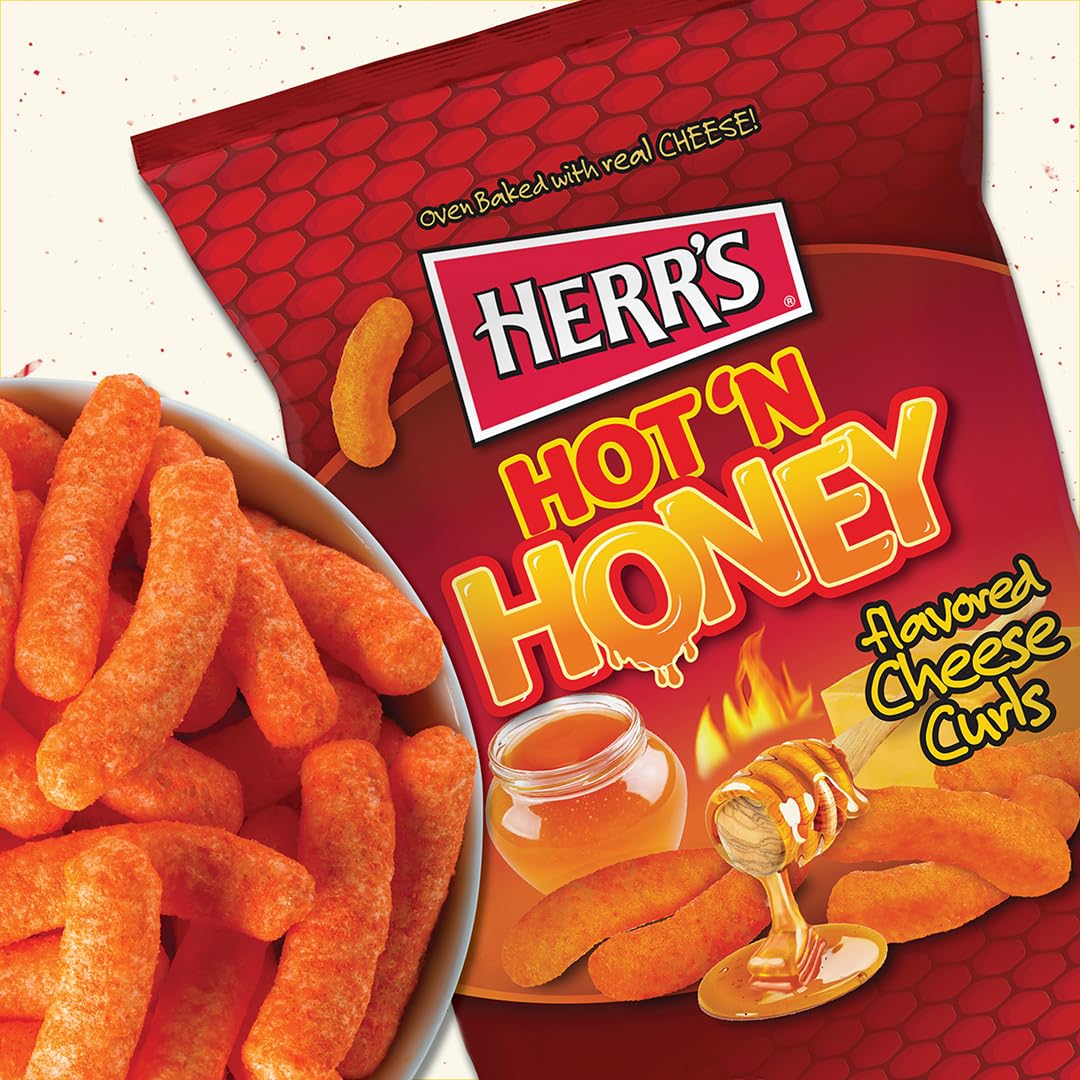 Herr's Hot & Honey Cheese Curls in a lunchbox, ideal school-day treat