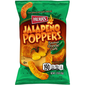 Herr's oven-baked-cheese-puffs with light, crispy texture and real cheese flavor.