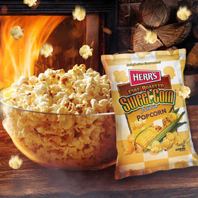 Herr's popcorn air-popped closeup with light crunch and buttery aroma.