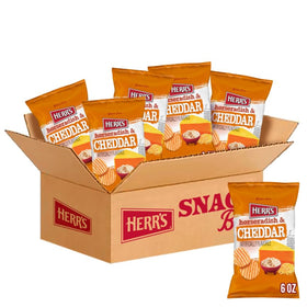 Herr's horseradish cheddar chips front pack shows bold flavor ideal for savory snacking.