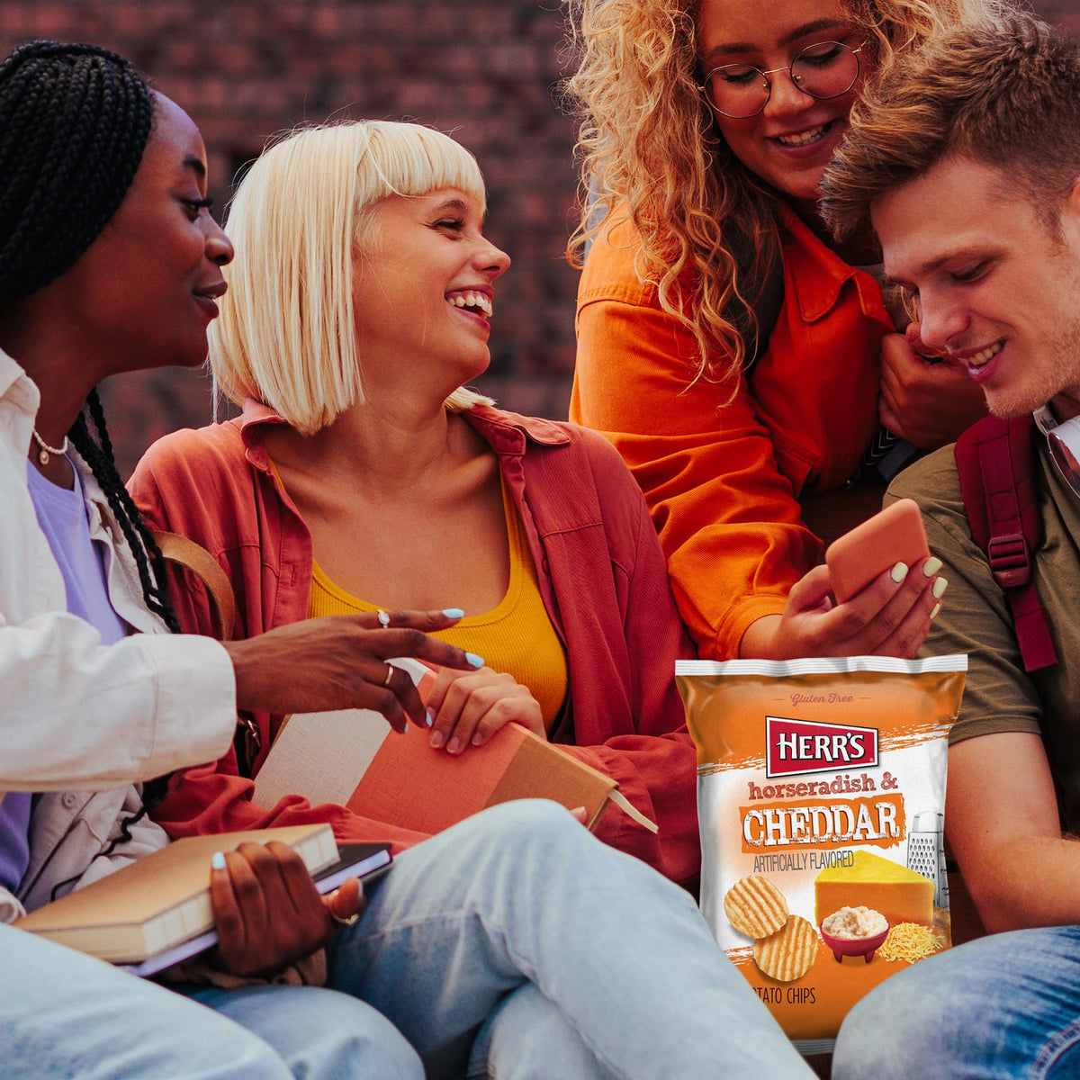 Herr's horseradish cheddar chips in lunchbox scene emphasizes convenient school lunch idea.