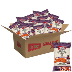 Herr's Stubbs Sticky Sweet BAR-B-Q Cheese Curls bag front, bold cheese flavor for gatherings.