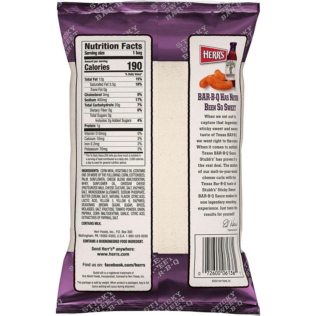 Herr's Stubbs Sticky Sweet BAR-B-Q Cheese Curls serving platter, perfect snack for game days.