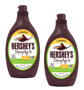 Hershey Simply 5 chocolate syrup bottle front view showcasing real cocoa flavor
