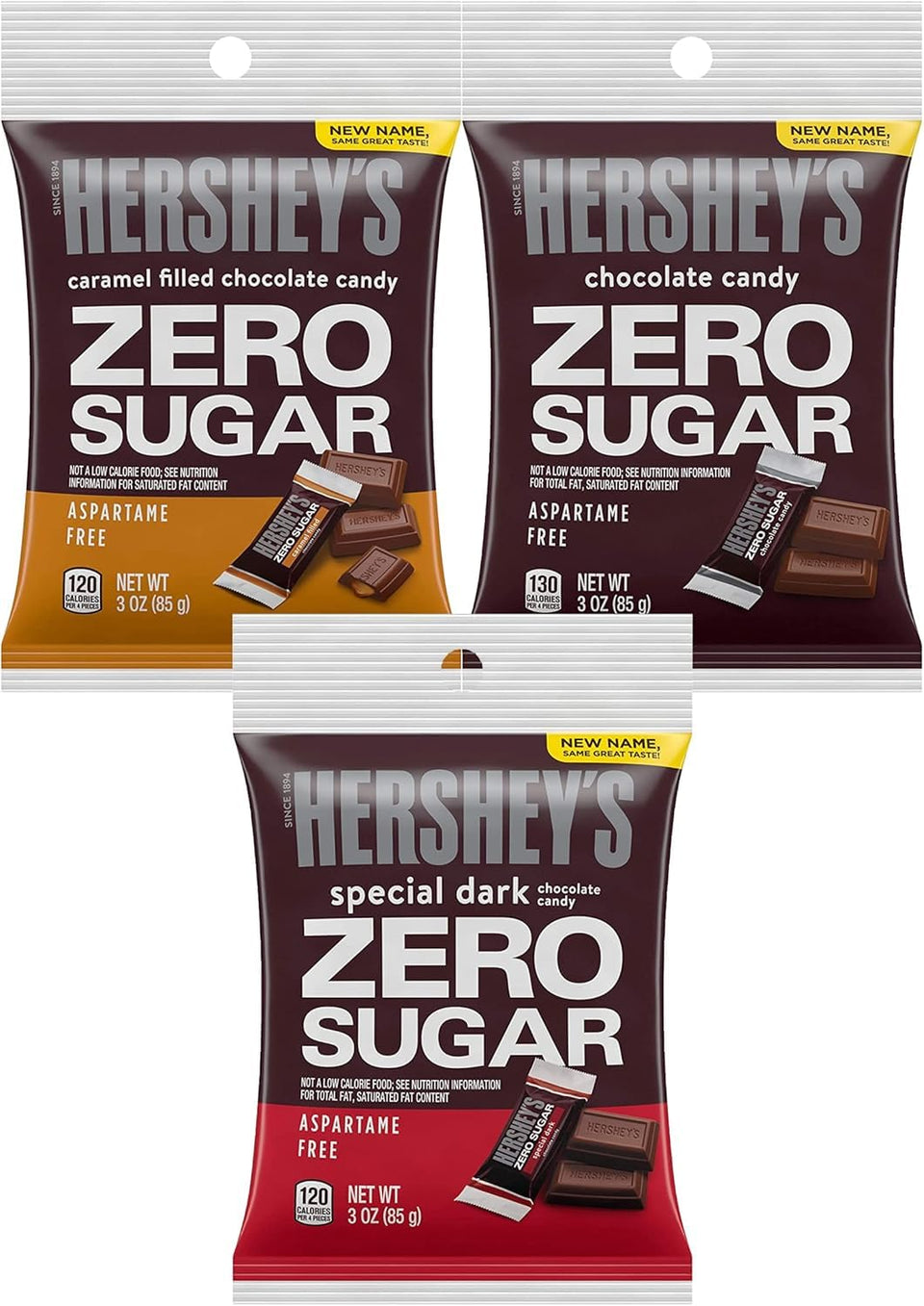 Hershey Sugar Free Special Dark 3oz bag with rich chocolate flavor.